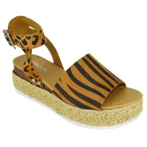 Soda Women Wedge Sandals Ankle Strap Flatform Espadrilles Platform TOPIC Cheetah